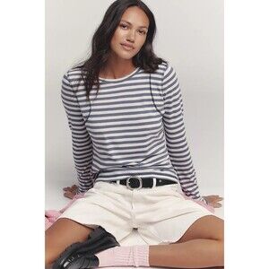 Anthropologie Pilcro The Teddy Tissue Tee Top Striped Print Long Sleeve S 283788